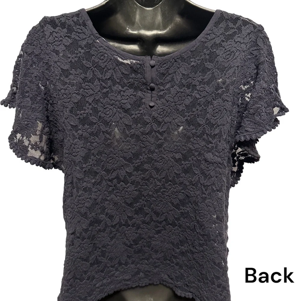 H&M L.O.G.G. Navy Lace Shirt with Loose Sleeves - Picture 7 of 7